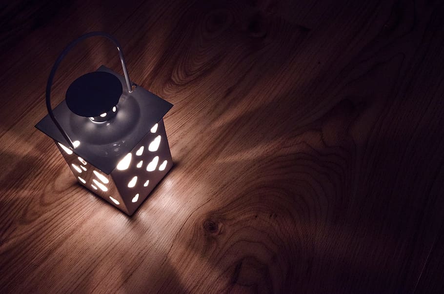 square white steel table lamp, lantern, dark, night, decoration HD wallpaper