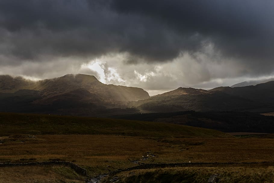 cloudy sky over hills, mountain, mist, fog, cloud - sky, environment HD wallpaper