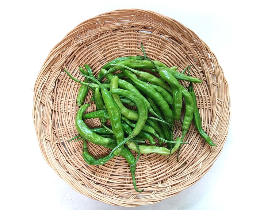 pepper, vegetable, spicy, basket, freshness, green color, food and drink HD wallpaper
