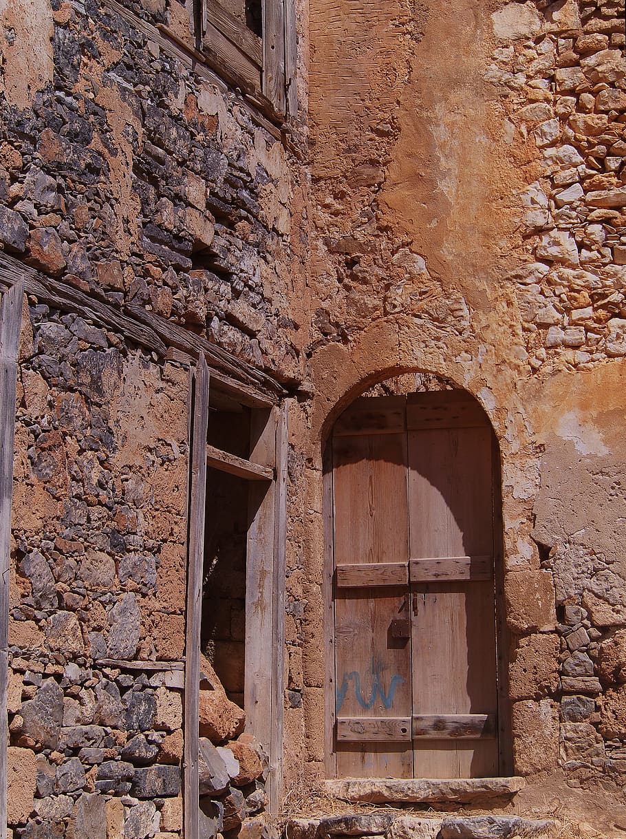 brown concrete brick building, greece, spinalonga, place, buildings HD wallpaper