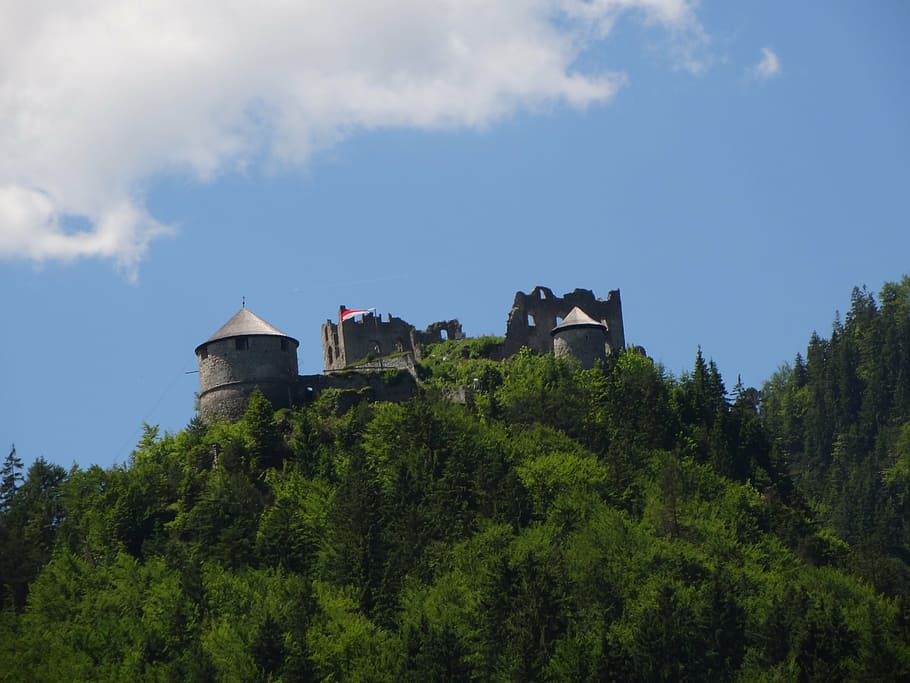 clouds, castle, architecture, nature, landscape, tree, plant HD wallpaper