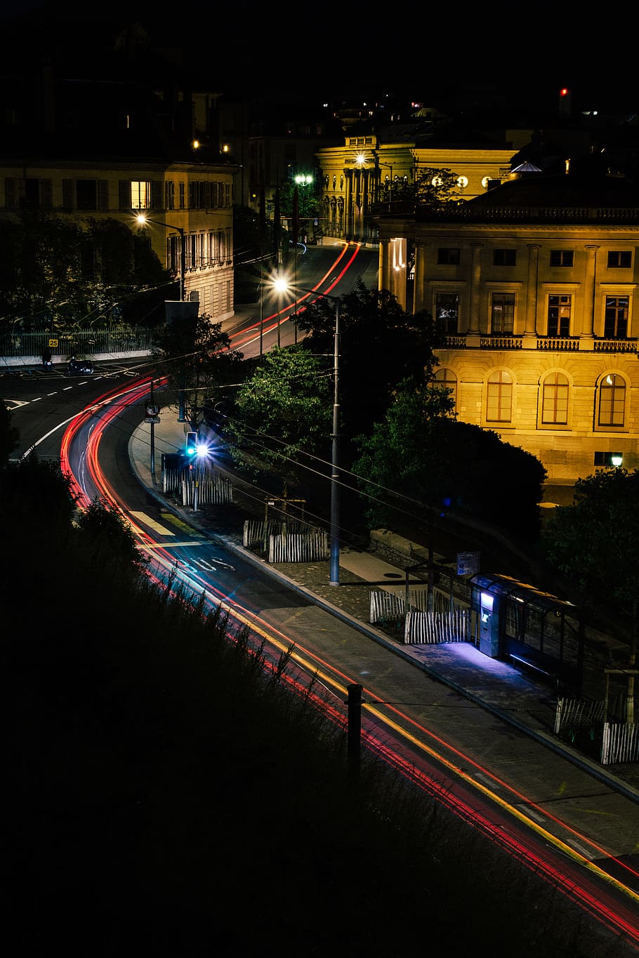time-lapsed photography, aerial photography of road, timelapse photography HD wallpaper