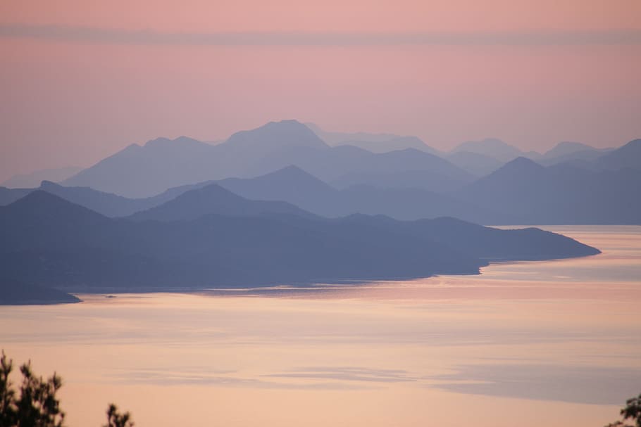 islands, sunset, shadows, pink, beautiful, dubrovnik, silhouette HD wallpaper
