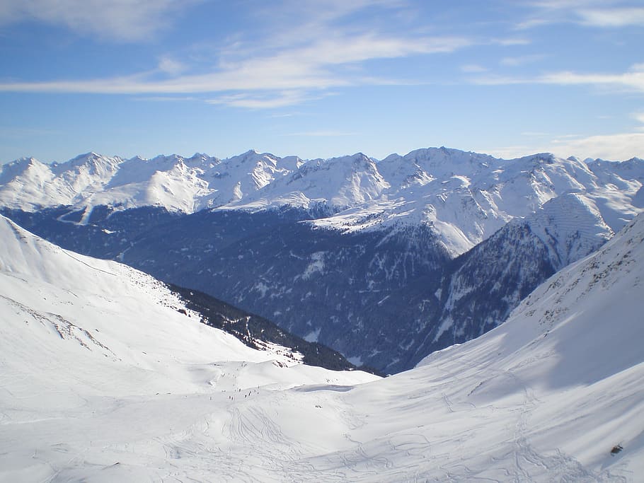 winter, mountains, runway, skiing, paznaun, kappl, snow, cold temperature HD wallpaper