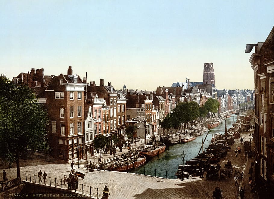 The Delftsevaart in Rotterdam, Netherlands around 1900, buildings, HD wallpaper