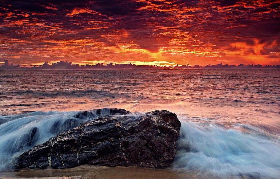 sea, dawn, nature, sky, beach, beautiful, beauty, clouds, dusk HD wallpaper