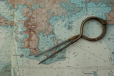 brown metal hand tool, marine map, compass, navigation, no people HD wallpaper