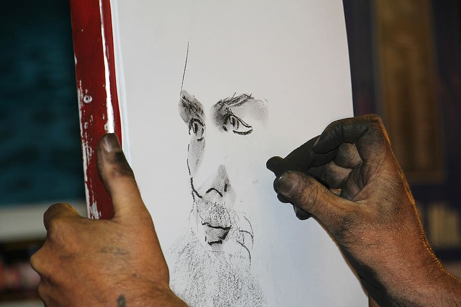 man face charcoal portrait, charcoal drawing, charcoal pencil, HD wallpaper