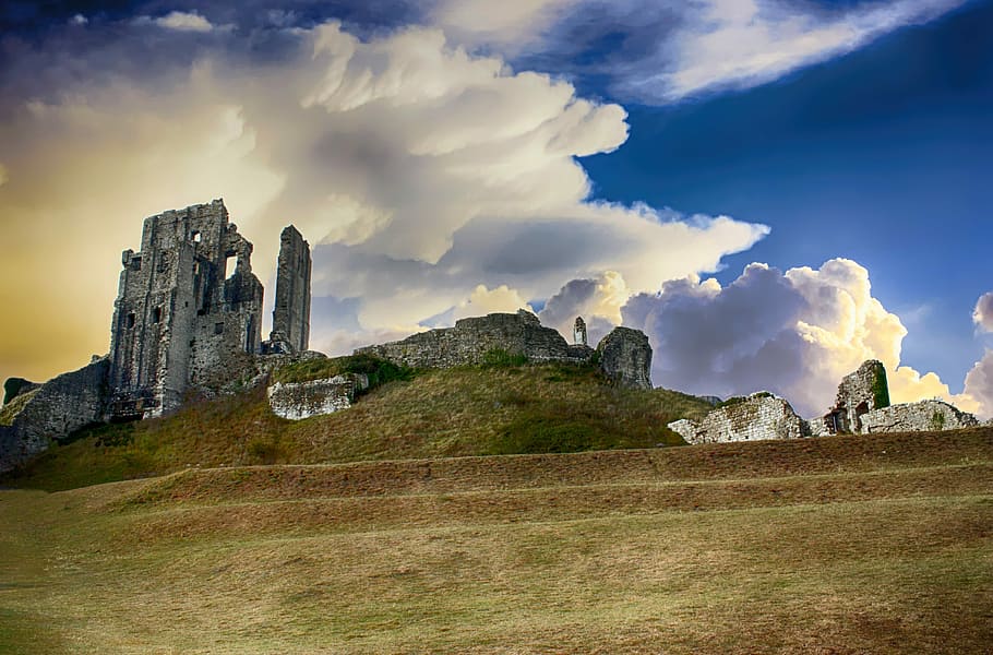 gray concrete ruins under white cloudy sky, Castle, Ancient HD wallpaper
