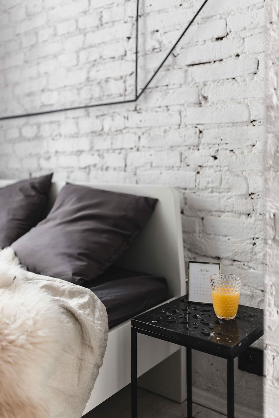 Bedroom interior with marble bedside table, minimal, minimalism HD wallpaper