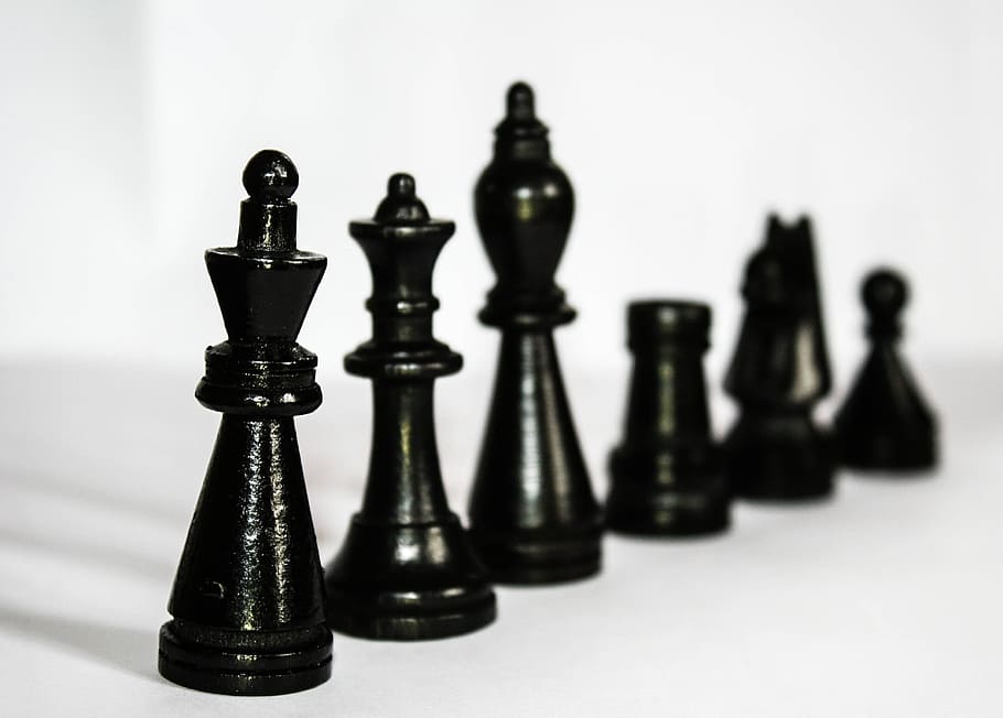 checker piece officers, chess, figures, black, hierarchy, king, HD wallpaper