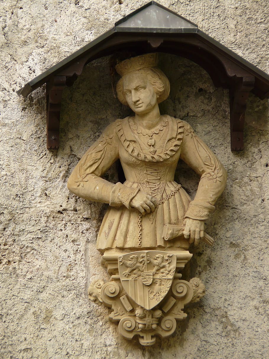 Figure, Woman, Lichtenstein, Sculpture, coat of arms, statue, HD wallpaper