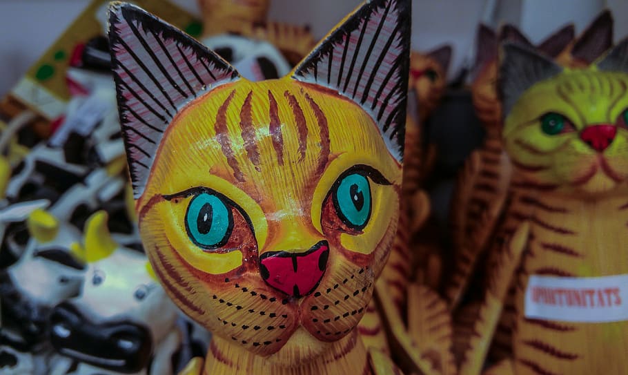 cat, toy, figurine, multi colored, close-up, day, no people HD wallpaper