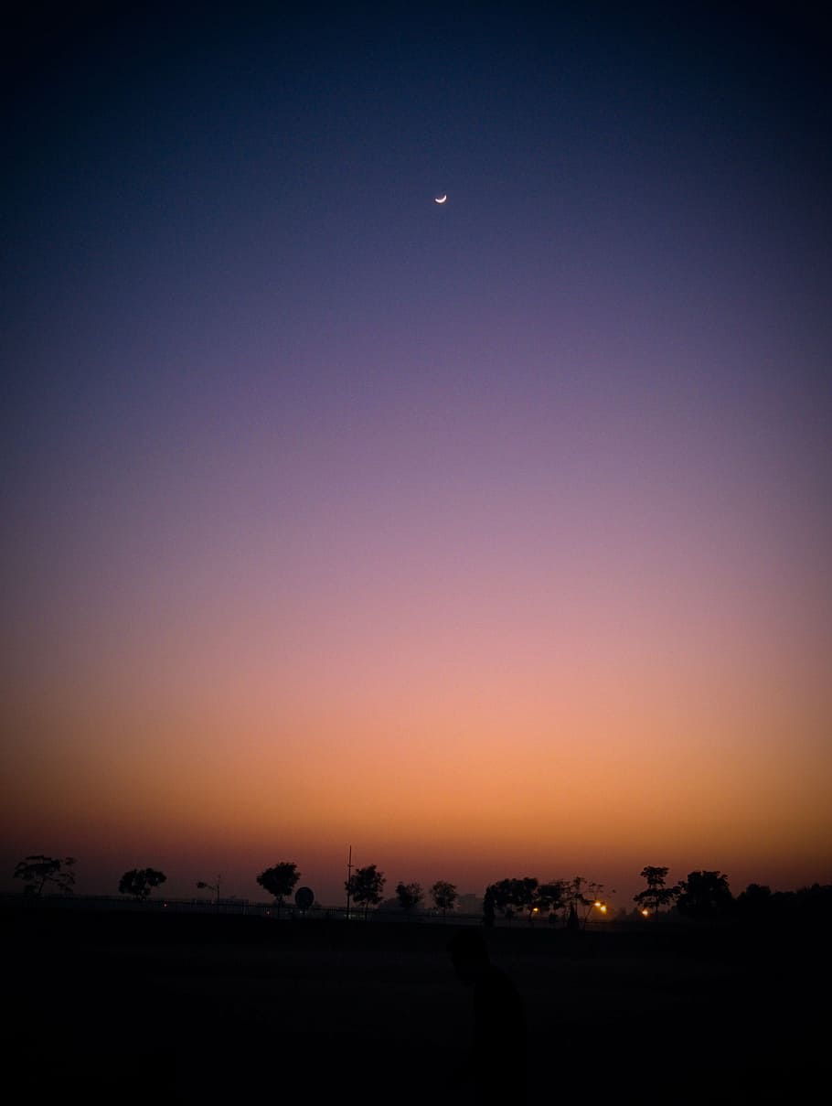 dark, dawn, dusk, evening, evening moon, landscape, outdoors HD wallpaper