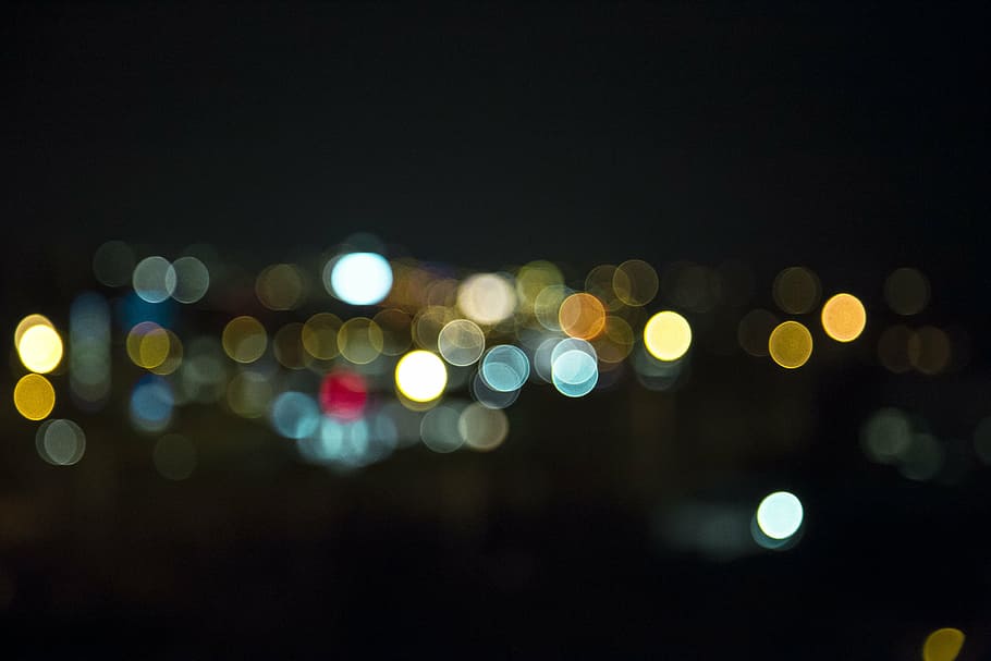 bokeh photography, night, lights, blur, design, glowing, blurred, HD wallpaper