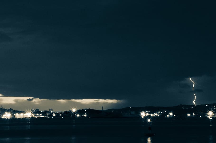 storm during night time, Thunderstorm, Lightning, Clouds, weather HD wallpaper
