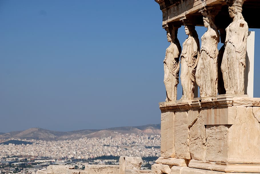 white concrete statue at daytime, greece, athens, column, sculpture HD wallpaper