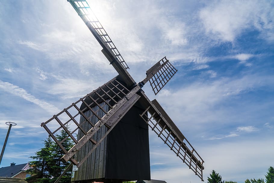 windmill, old, wood, hdr, sky, renewable energy, alternative energy HD wallpaper