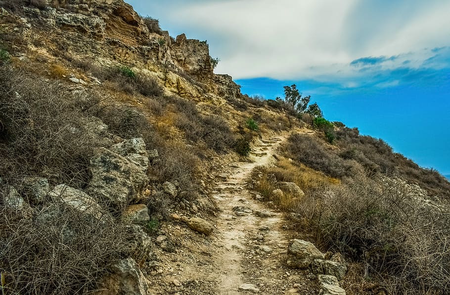 path, hill, trekking, landscape, nature, trail, hiking, adventure HD wallpaper