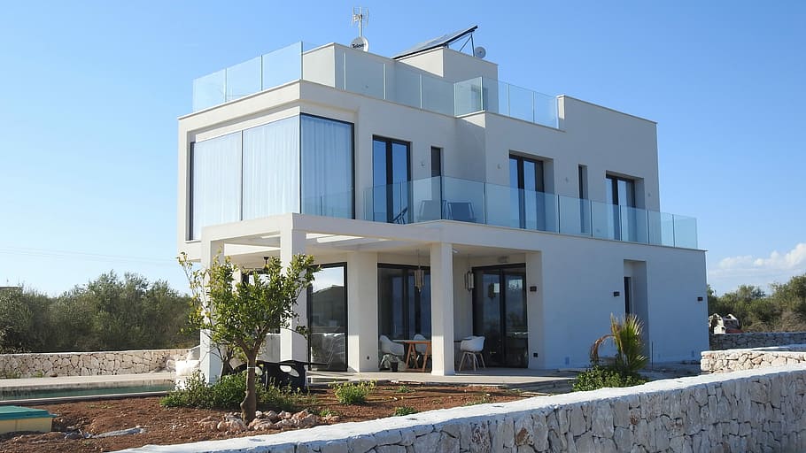 white concrete 2-storey house, Sa, Mallorca, Balearics, sa rapita, HD wallpaper