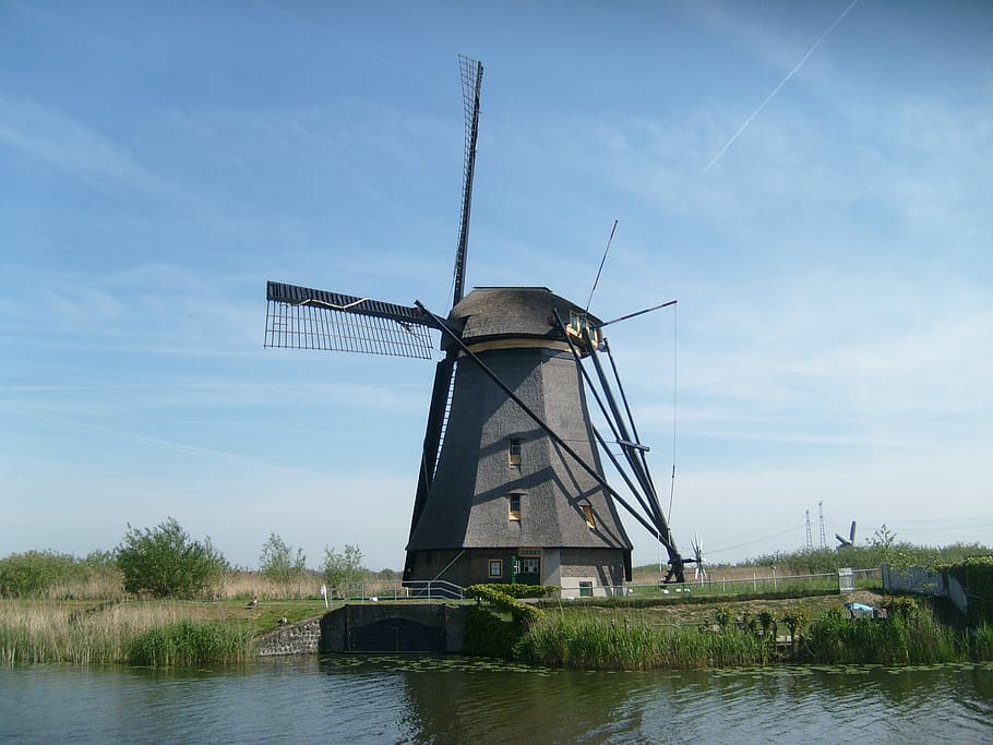 Windmill, Holland, Kinderdijk, wind power, wind turbine, alternative energy HD wallpaper