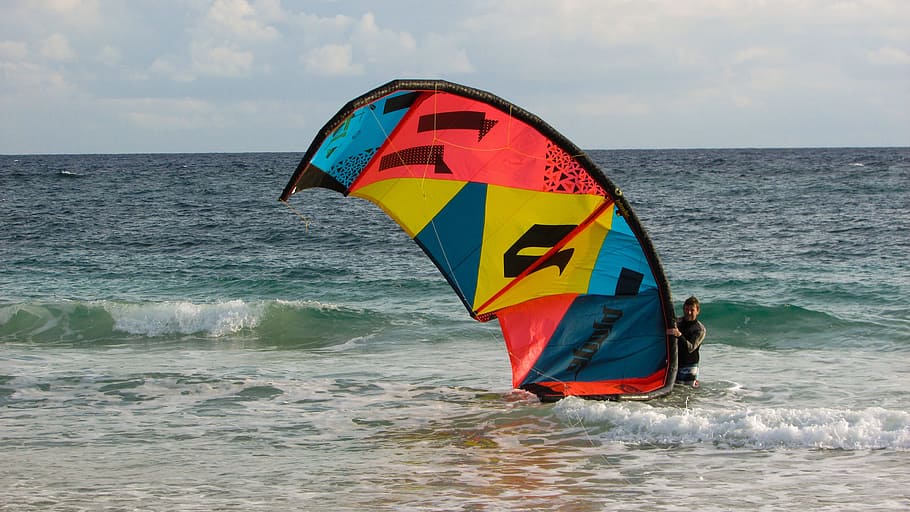 Man, Kyte, Kite Surfing, man with kyte, sport, extreme, sea HD wallpaper