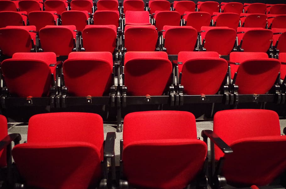 empty theater seats, theatre, red, culture, chair, in A Row, no People, HD wallpaper