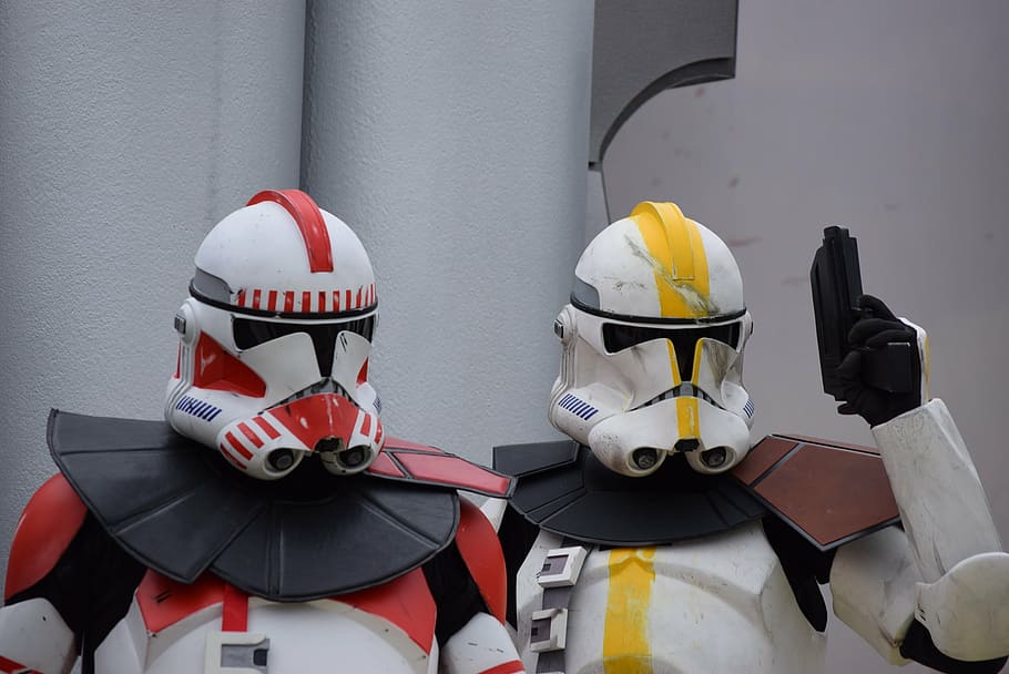 two Star Wars characters, clones, masks, jedi, morals, headwear HD wallpaper