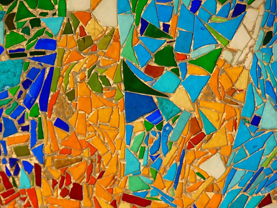 multicolored abstract painting, park güell, gaudí, mosaic, barcelona, HD wallpaper