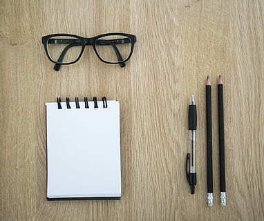 eyeglasses with black frames on table, Pen, Study, Planning HD wallpaper