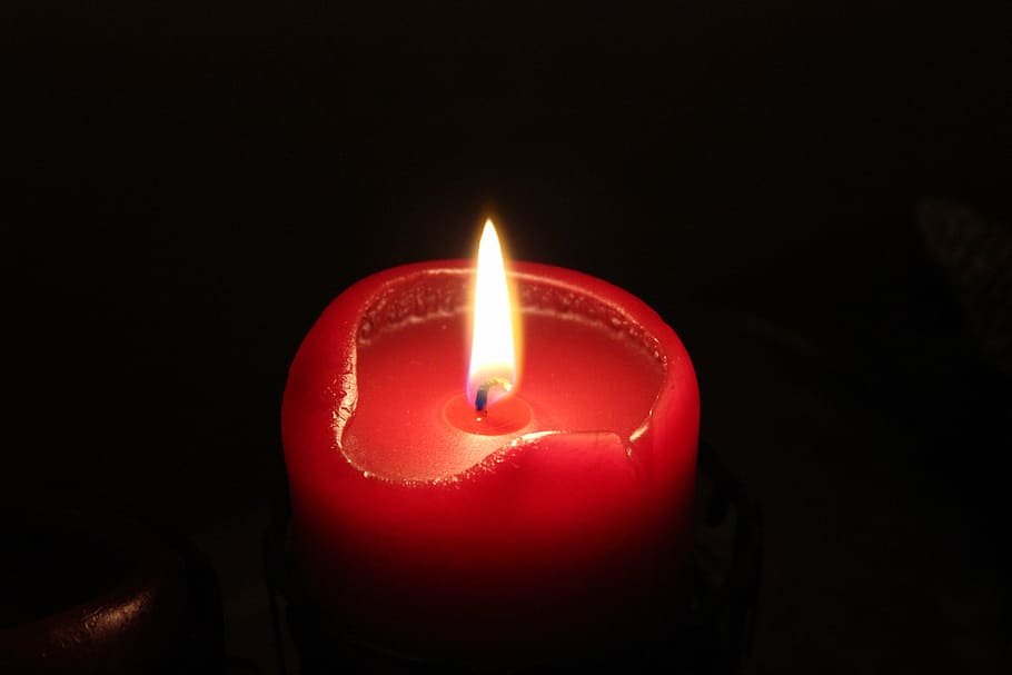 candle, flame, red, light, burn, atmosphere, wax candle, wick HD wallpaper