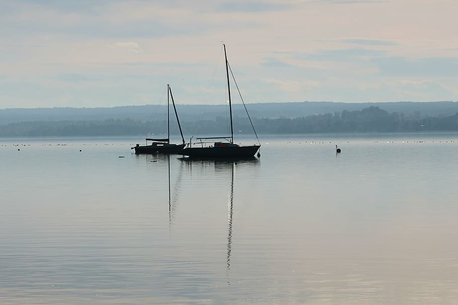 ammersee, boot, water, lake, sailing boat, mirroring, upper bavaria HD wallpaper