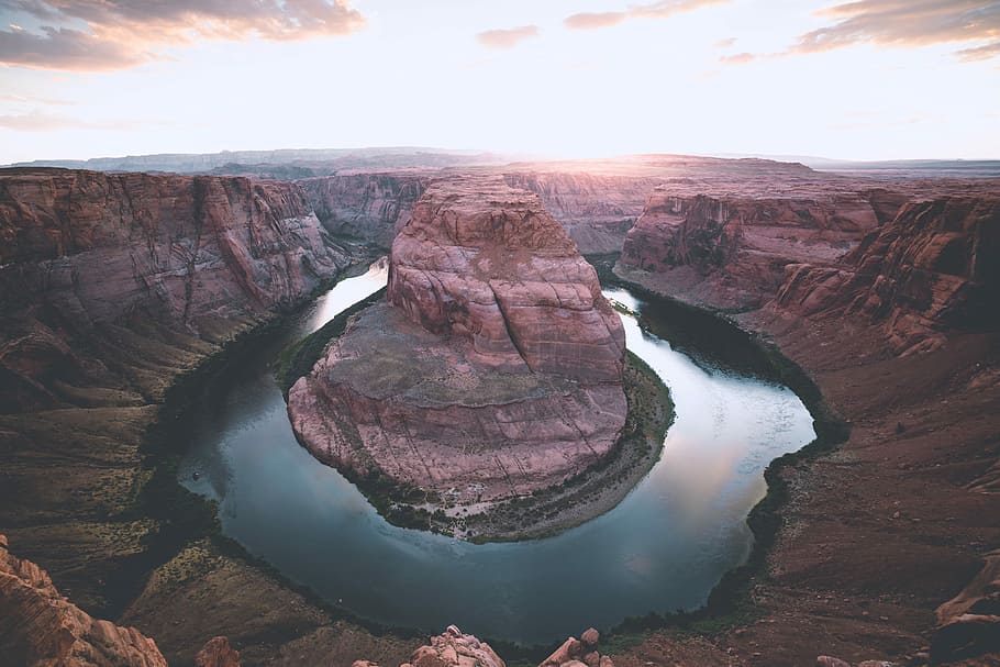 Horseshoe Bend, Arizona, island, stone, rock, canyon, mountain HD wallpaper
