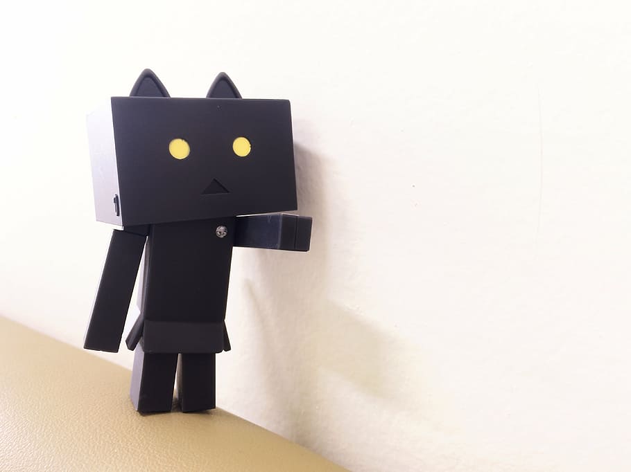 danbo, nyangbo, figures, doll, black and white, loneliness HD wallpaper