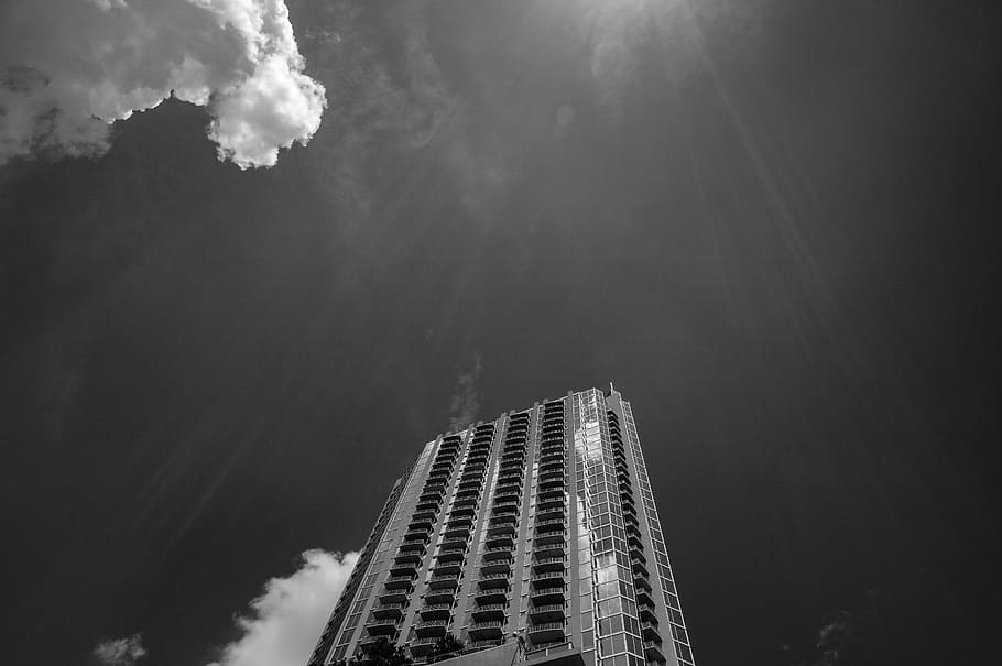 worm's eye view of high rise building, living, monochrome, house HD wallpaper