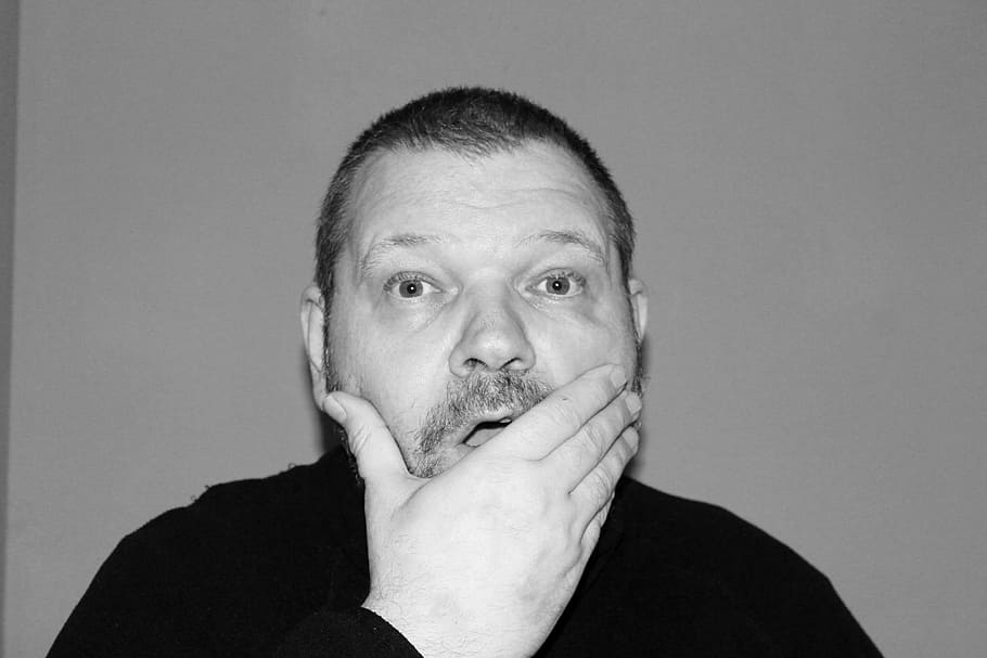 man covering his mouth, amazed, archetype, portrait, headshot HD wallpaper