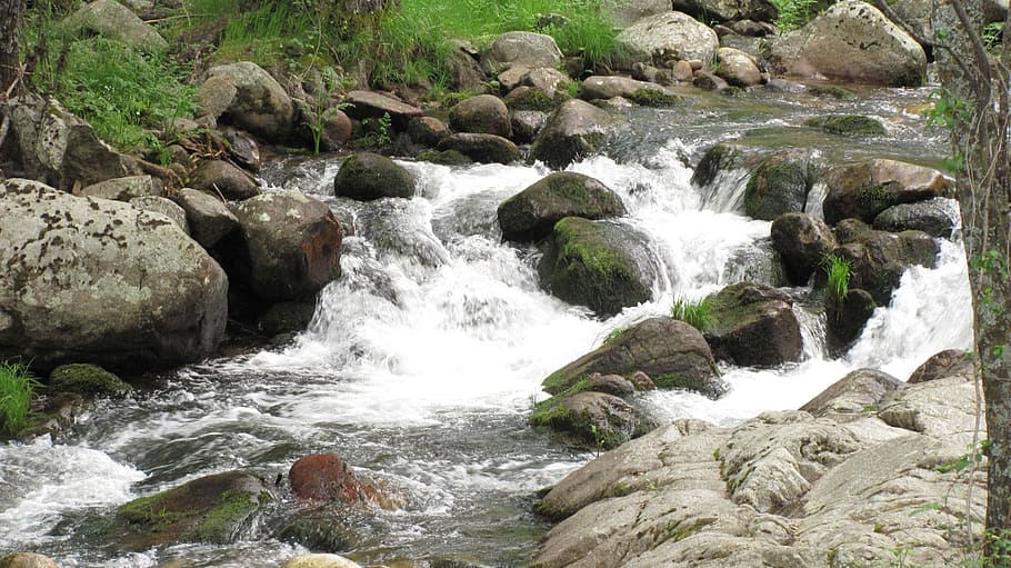 nature, water, rocks, rock - object, solid, flowing water, motion HD wallpaper