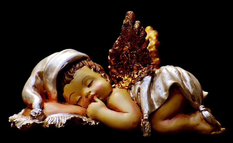 ceramic cherub figurine, schutzengelchen, angel, figure, cute, HD wallpaper