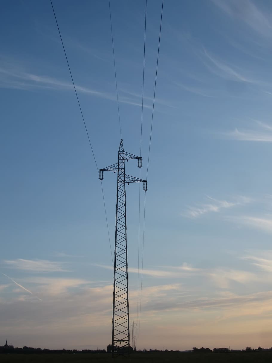 power poles, sunset, cloud mood, sky, technology, electricity HD wallpaper