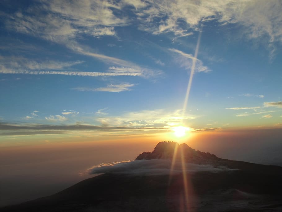 silhouette of mountain under sunset landscape photography, kilimanjaro, HD wallpaper