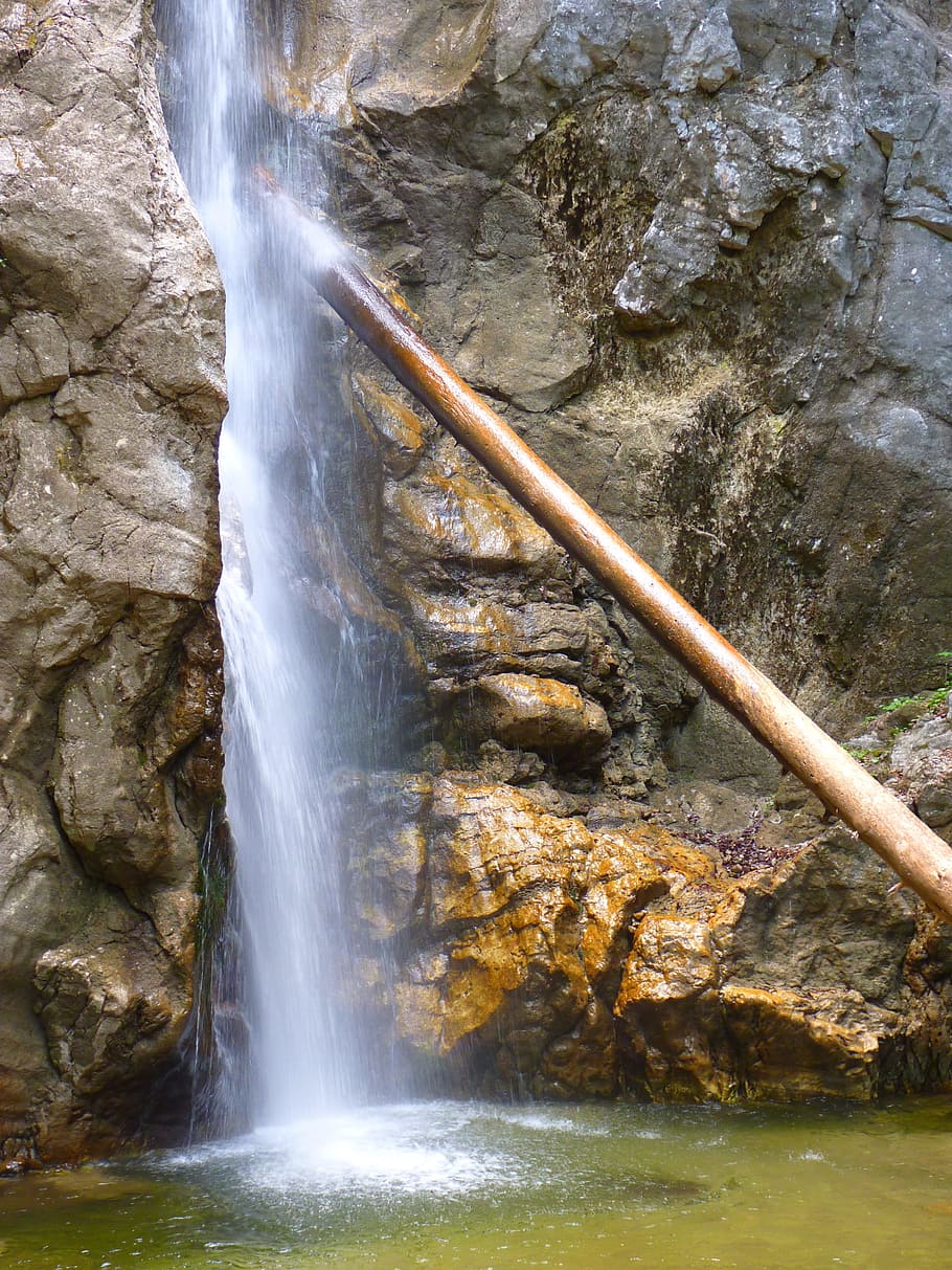 Waterfall, Log, lainbachfall, nature, river, stream, outdoors HD wallpaper