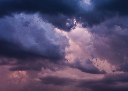 low angle of blue and pink cloudy sky, purple and gray clouds photography HD wallpaper