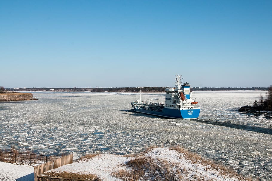 ship, spring, ice, ice floe, landscape, finnish, suomenlinna HD wallpaper
