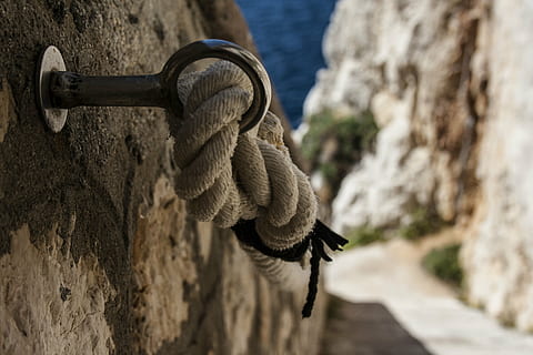 rope, passes hand, glimpse, sea, stairs, rocks, capo caccia HD wallpaper