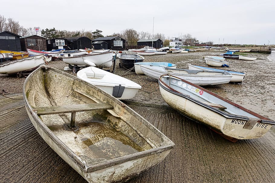 boats, beached, fishing, shore, recreation, marine, coast, nautical HD wallpaper