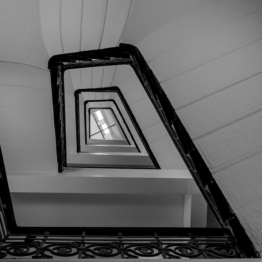 Stairs, Staircase, Railing, interior design, old building, gradually HD wallpaper