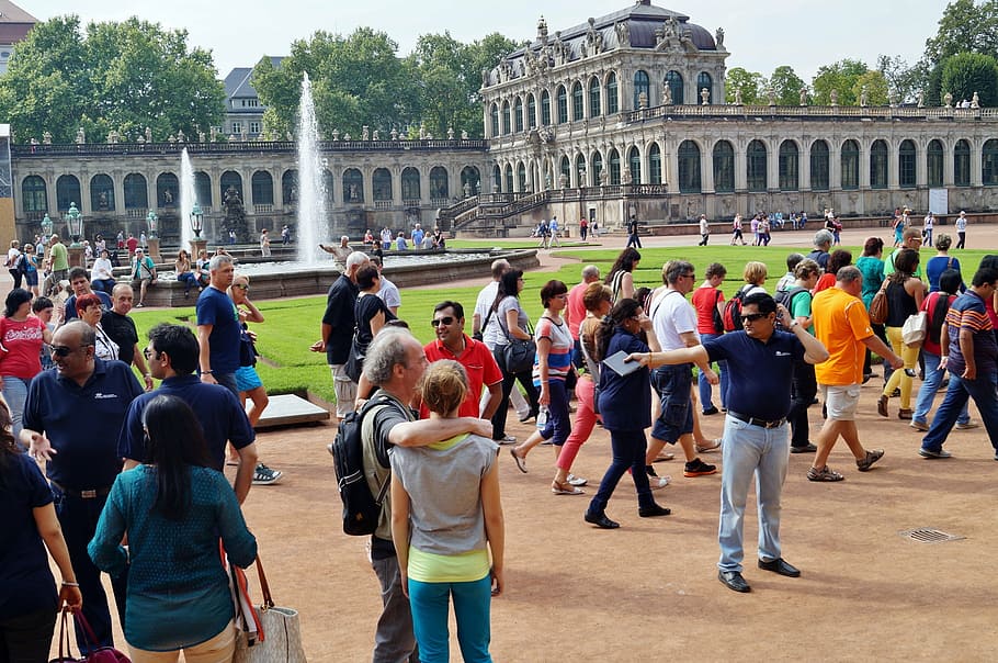 dresden, zwinger, park, tourists, group, crowd, large group of people, HD wallpaper