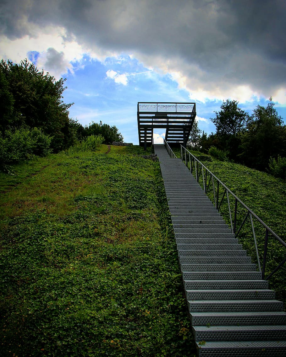 hill, dump, stairs, sky, building, architecture, germany, ruhr area HD wallpaper