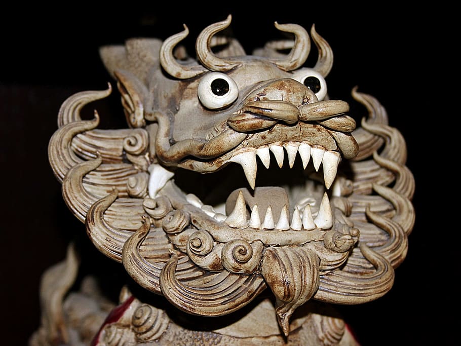 dragon, monster, mythical creatures, china, sculpture, stone figure, HD wallpaper