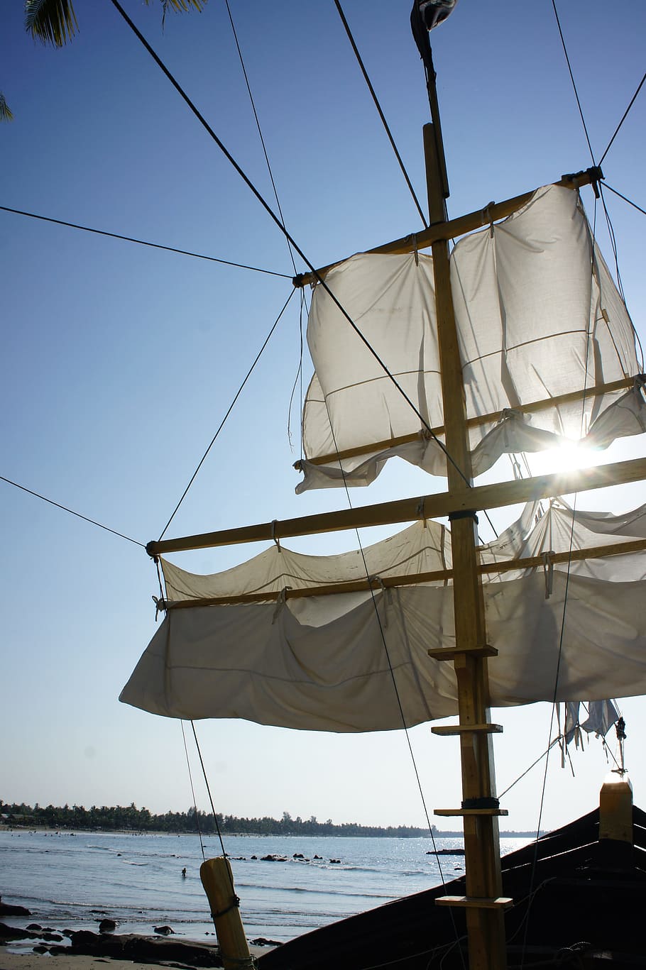 Sail, Canvas, Sunlight, Back Light, Sky, blue, ship, nautical vessel HD wallpaper